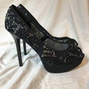 Mix No. 6 Sheer Black Lace Platform Stiletto Heels