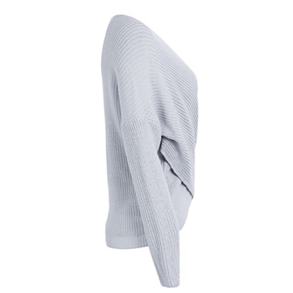 Cross Wrap Front Chunky Knit V Neck Sweater Grey - Picture 7 of 8