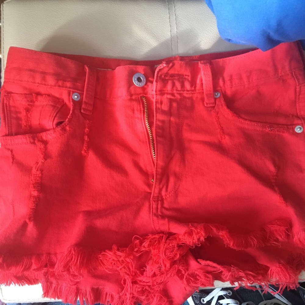 Red jean shorts