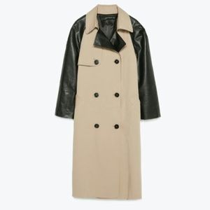 Zara Contrast Leather Sleeve Trench Coat