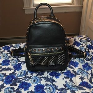 Bebe Jett black gold studded mini backpack purse