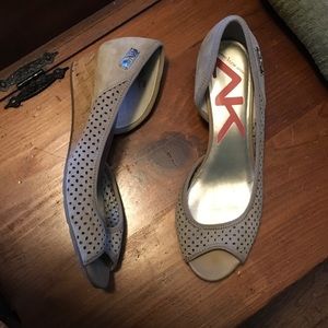 Anne Klein Sport Cushi Leather Peep Toe Wedges