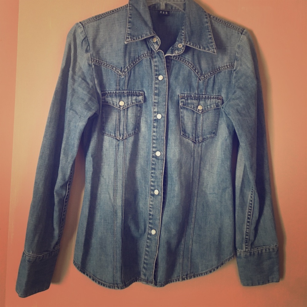 Denim button-up shirt