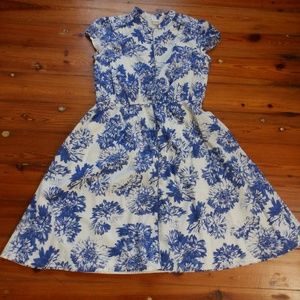 Retro Style Blue and White Cotton Day Dress Sz XL