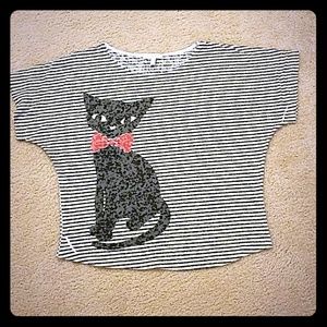 Black and white striped shirt with black cat (lg)
