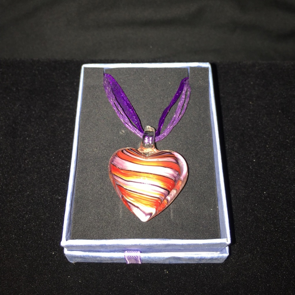 New Glass Heart Necklace in Gift Box