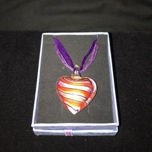 New Glass Heart Necklace in Gift Box