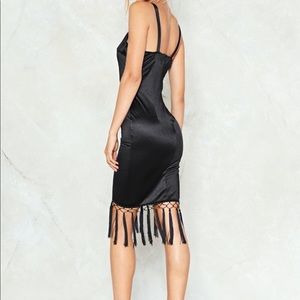 Black Satin Fringe Dress