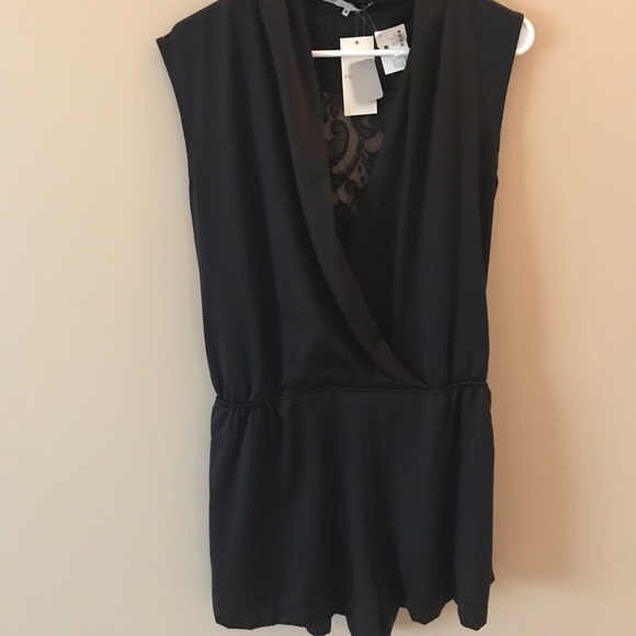 Black Silk Romper NWT.  Lace back detail. - Picture 1 of 4