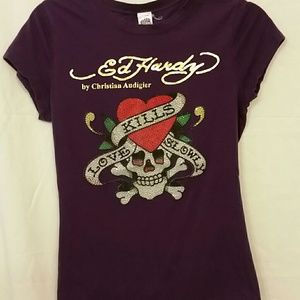 Women's Authentic Ed Hardy jeweled tee