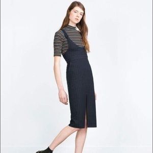NWT navy blue striped pinafore zara dress