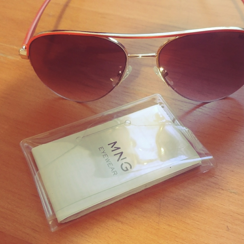 MANGO coral / gold aviator sunglasses