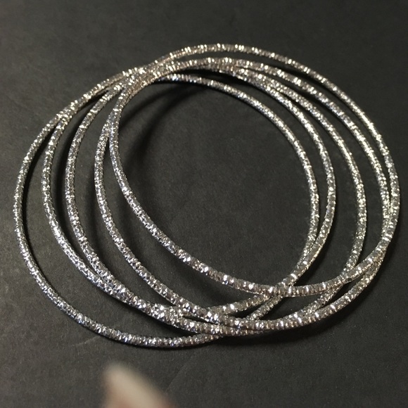 Set of 5 Sterling Silver Bangle Bracelets - - Picture 2 of 3