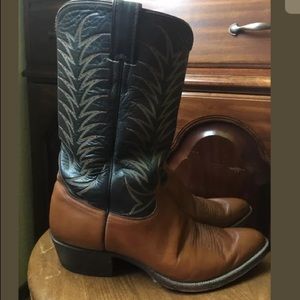 JUSTIN Brown N Black Leather Cowboy Boots Mens