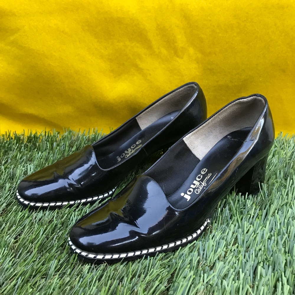 vintage black white mod 60s retro patent heels