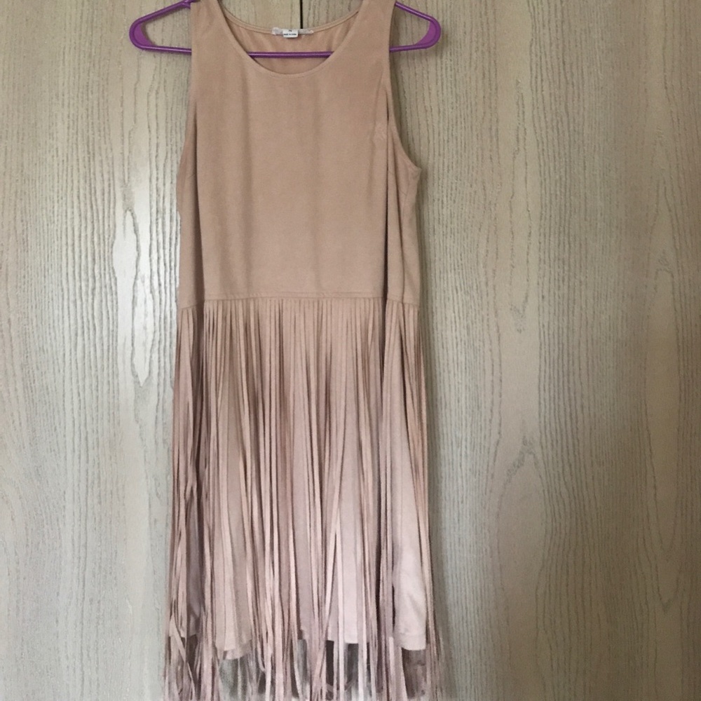 Faux Suede Fringe Dress