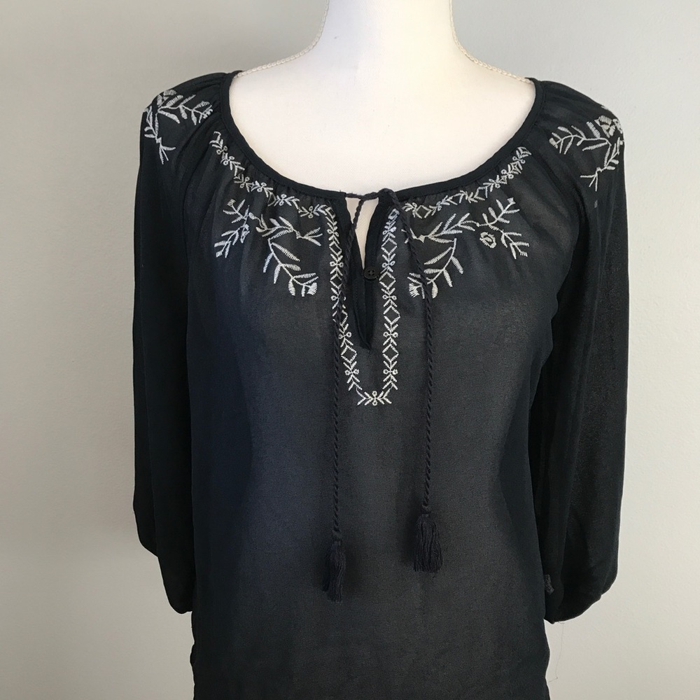 Boho Navy Blouse With White Detail