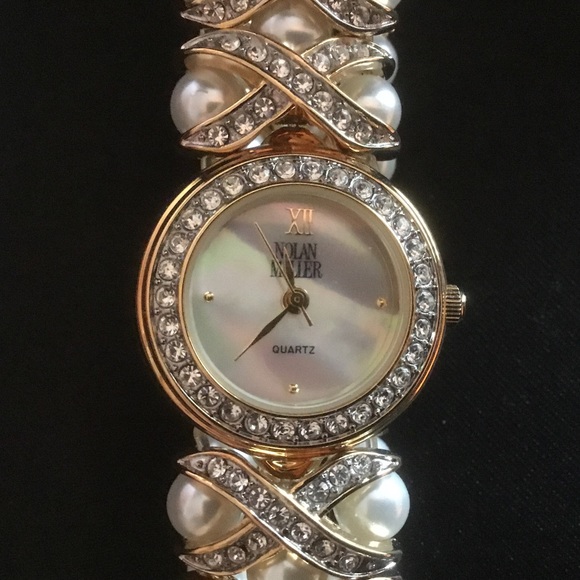 Watch ~Nolan Miller ~Pave Crystal , faux Pearl - Picture 2 of 5