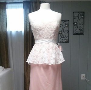 Blush Satin Ivory Lace Formal Dress | Size 8