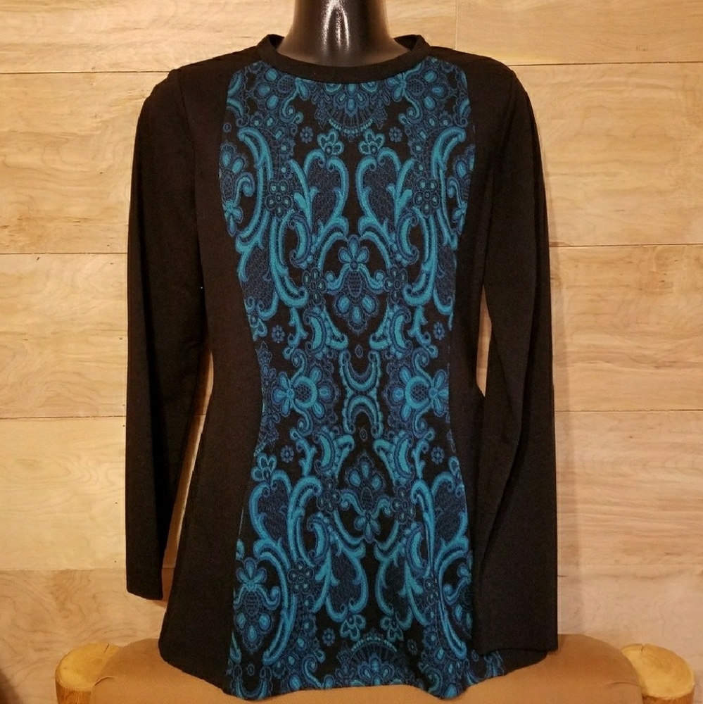 Don Caster Bodycon Style Top Blk/Blue EUC - Size 4