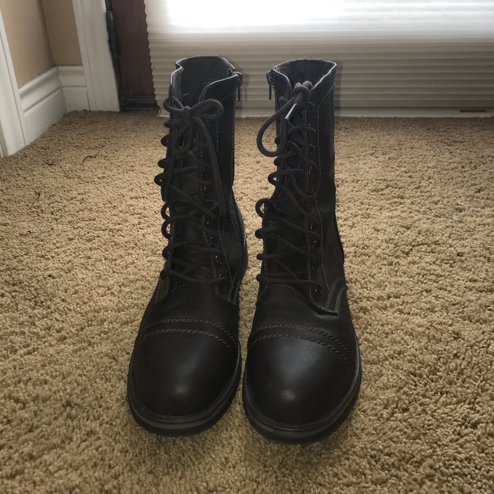 Brown Lace Up Boots W/ Side Zipper