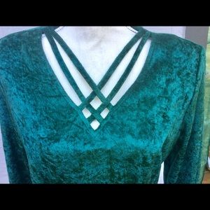 Green Crashed Velvet long dress