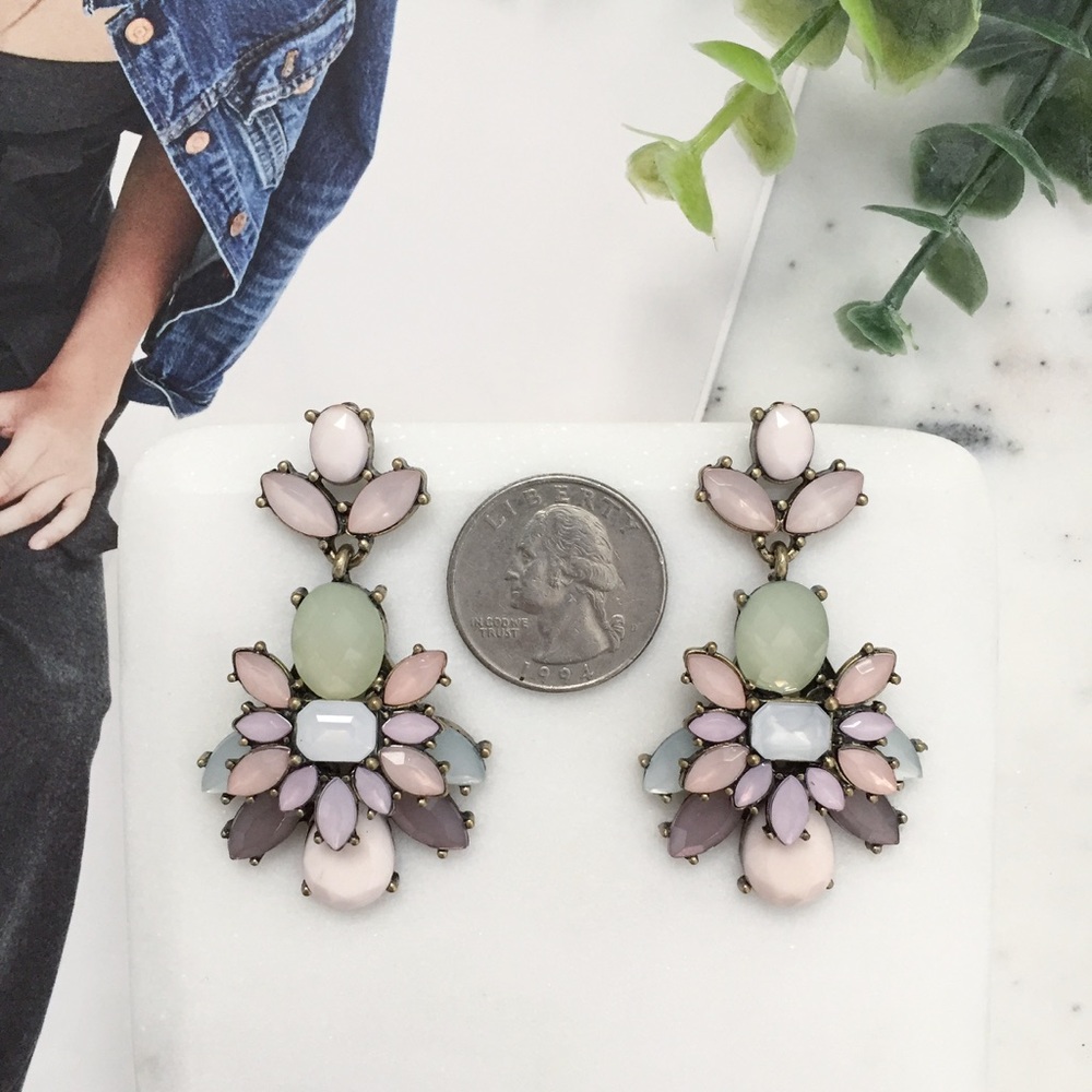 "Ainsley" Earrings || Pink/Green Crystal Statement - Picture 4 of 8