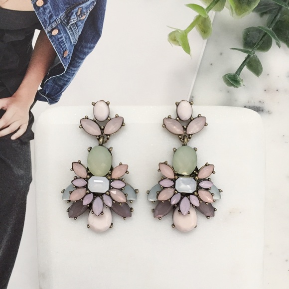 "Ainsley" Earrings || Pink/Green Crystal Statement - Picture 2 of 8