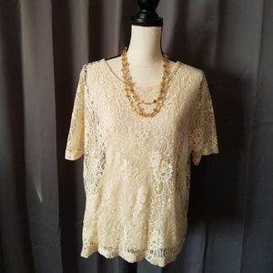 SHORT SLEEVE CROCHET LACE TOP