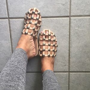 Women’s fashion flats- Nude Color Silver hardware