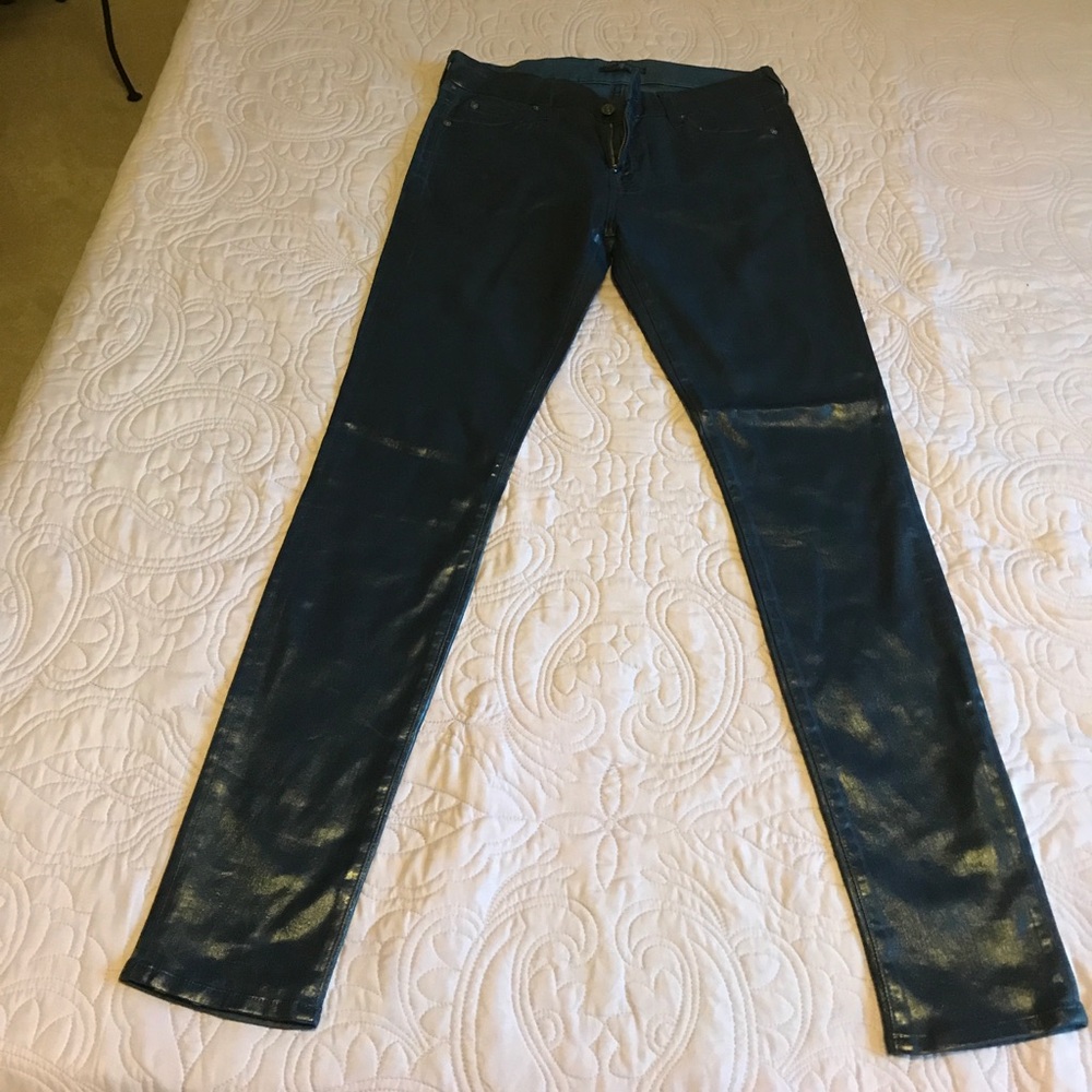 7 for all mankind Teal Coated Skinny Jeans