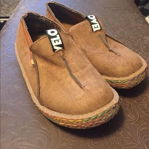 Slip on light brown suede shoes