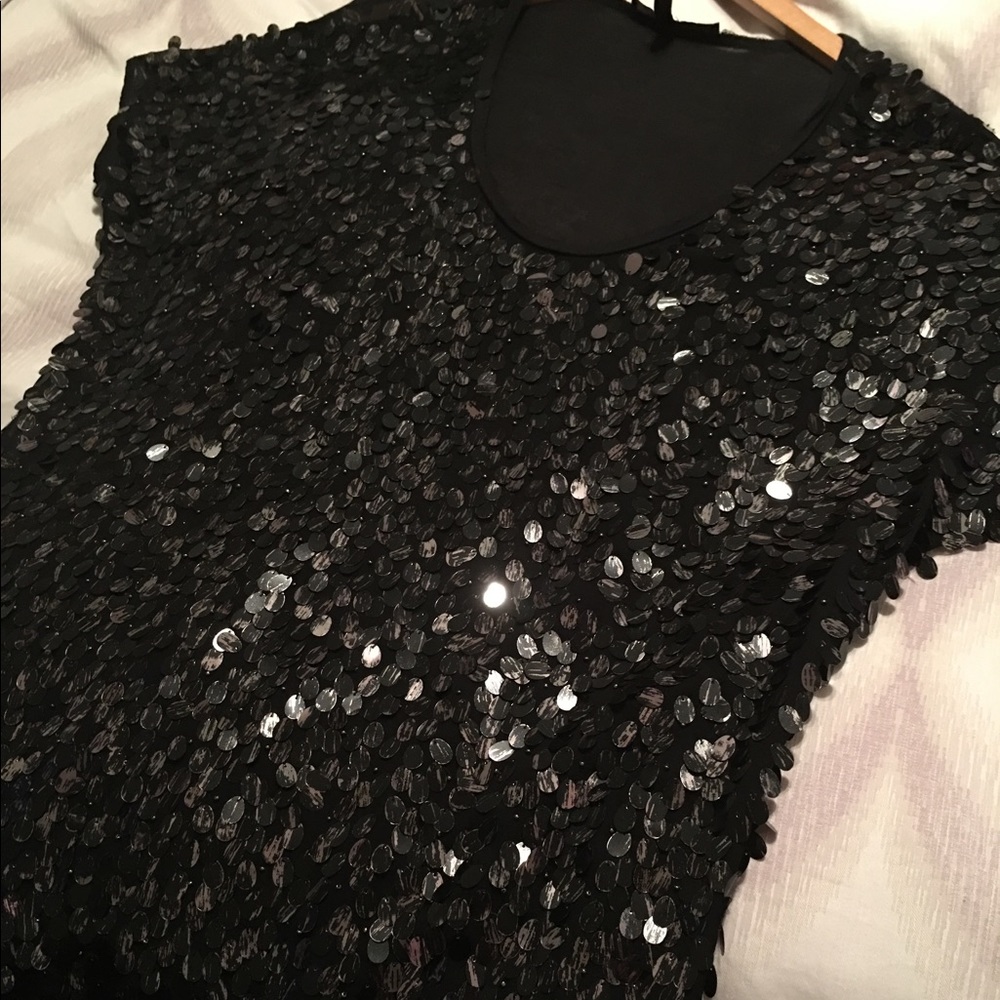 BCBGMaxAzria slouchy black party tee EUC
