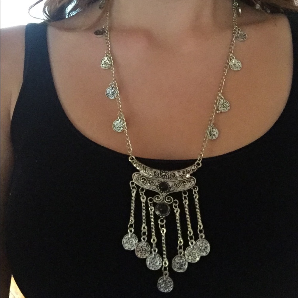 New Boho Gypsy Silver Coin Statement Necklace - Picture 6 of 6