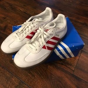 Unisex White/Red Sambas by Adidas