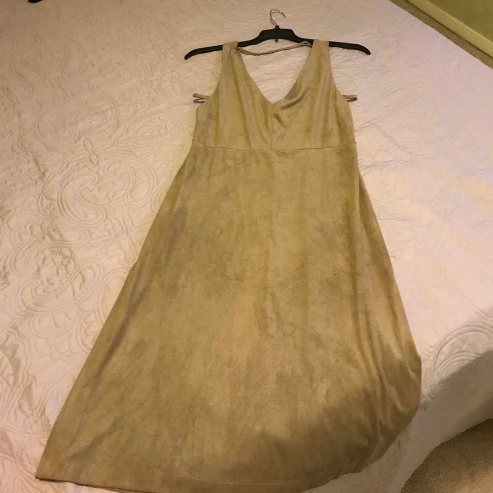 Sexy tan midi dress with side slits & detail!