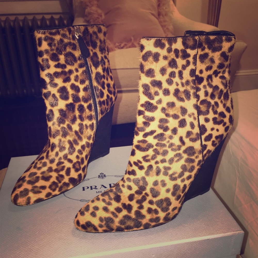 Prada Pony Hair Leopard Bootie