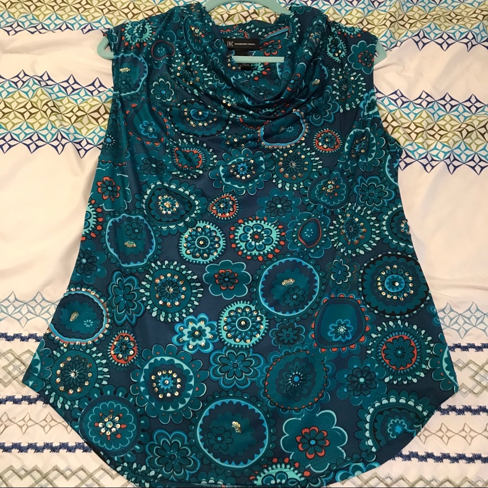 INC retro drape neck top