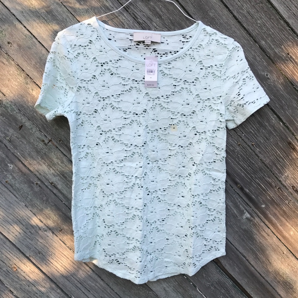 LOFT Light Teal Lace Top