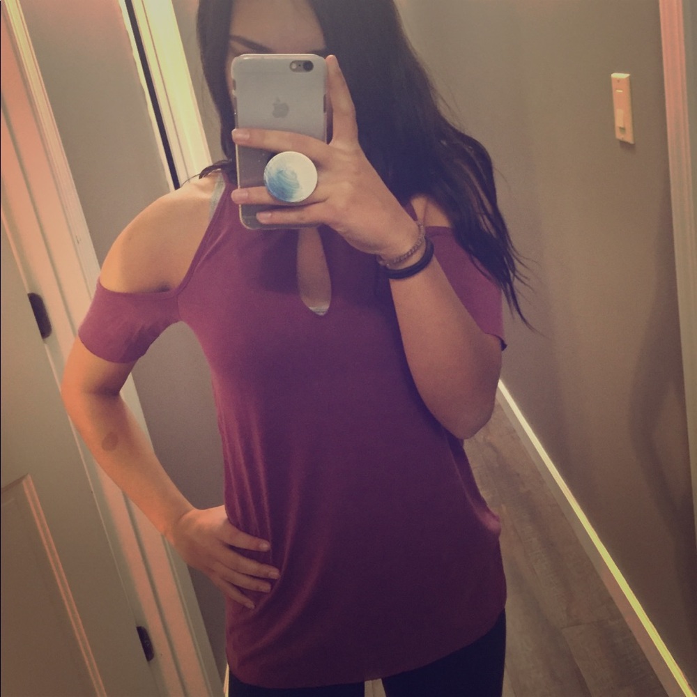 Purple cold shoulder shirt