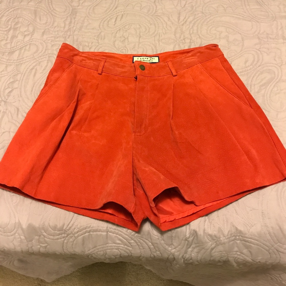 100% Suede pleated shorts! Gorgeous orange color!