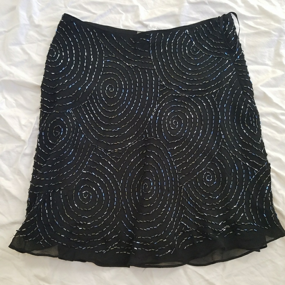 Gorgeous Express black silk beaded skirt