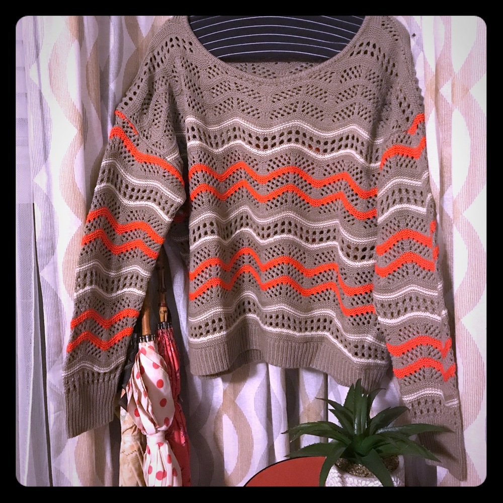 Oversized Knit Sweater with Orange Stripes