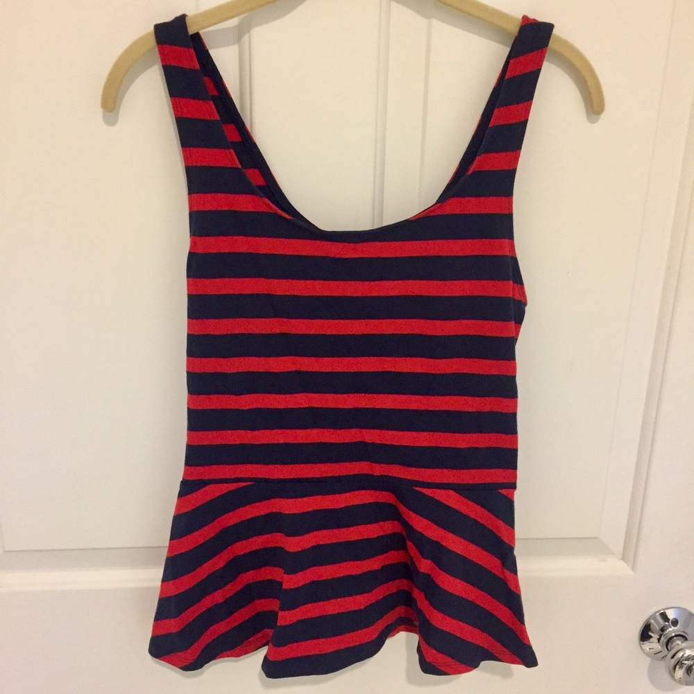 Express Navy and Red Striped Peplum Tank