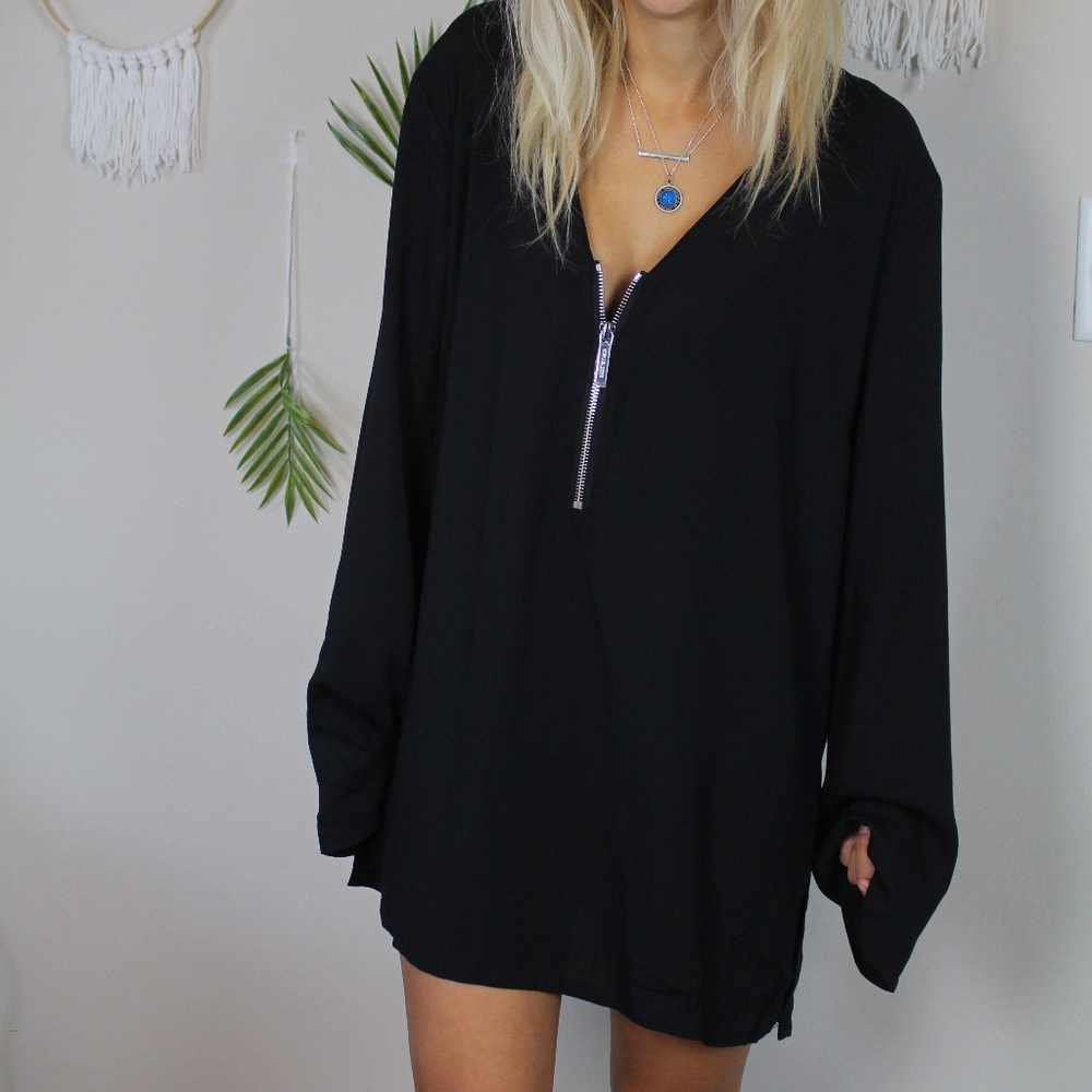 Michael Kors Black Zipper Swim Coverup