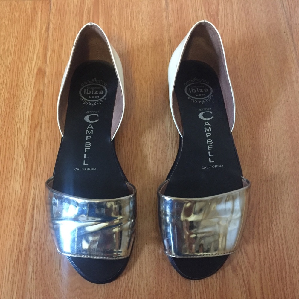 Silver and white Jeffry Campbell Ibiza sandals