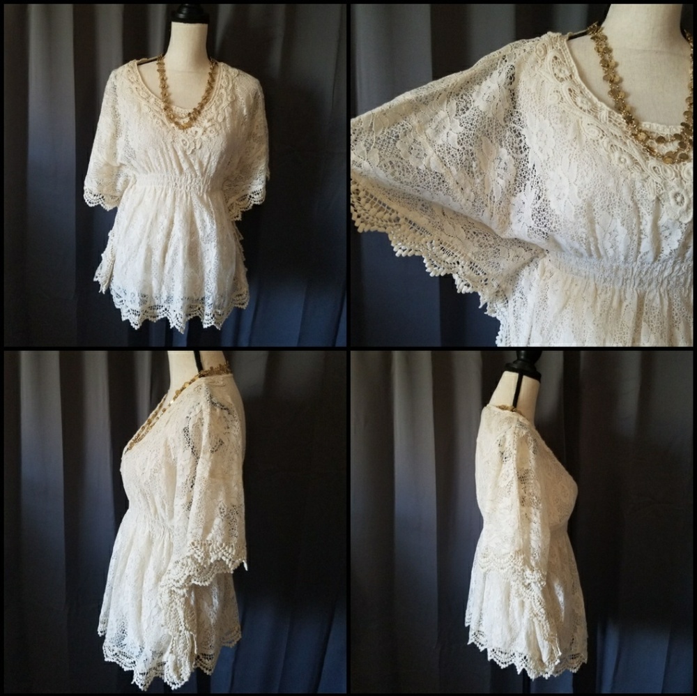 LACE TOP EMPIRE WAIST BATWING SLEEVES