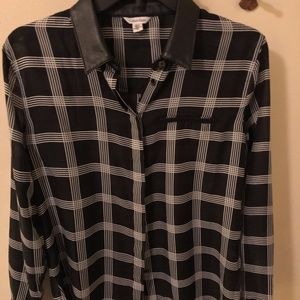 Calvin Klein Black and White Pattern LS Blouse