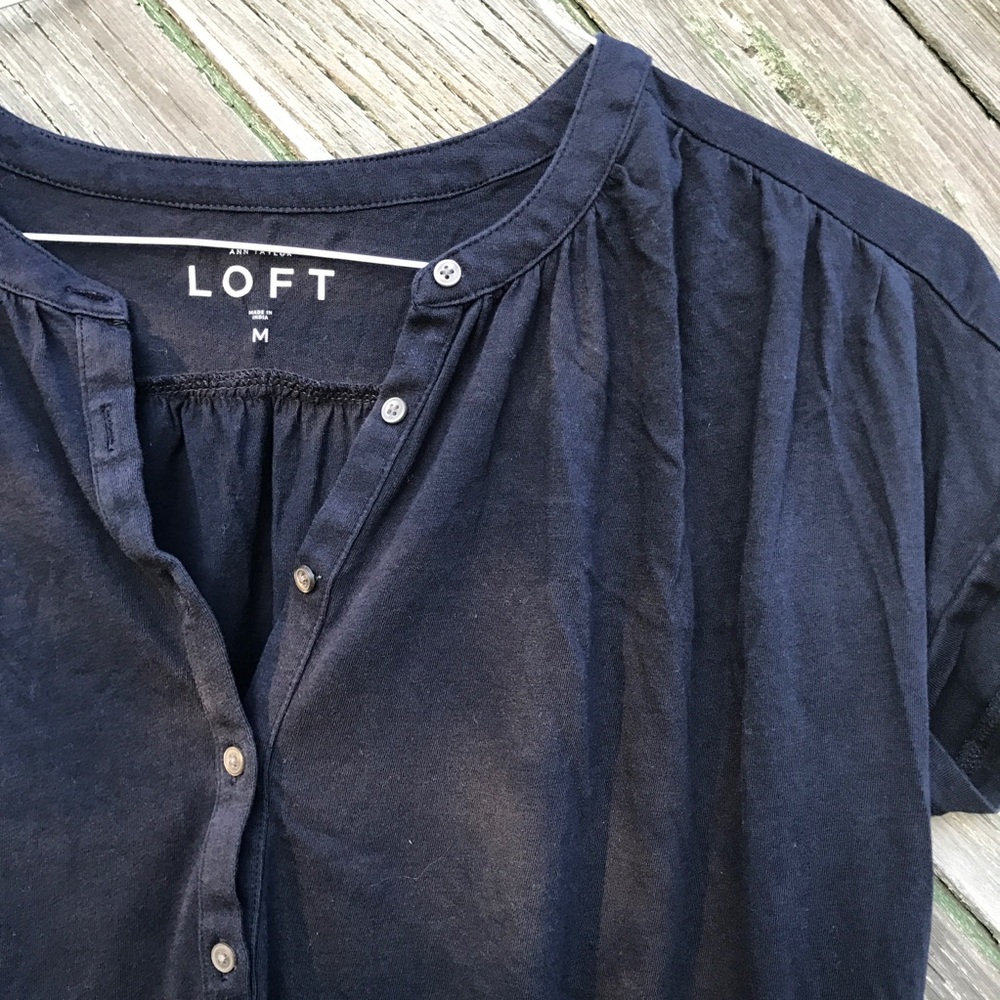 LOFT Navy Button-Up Top