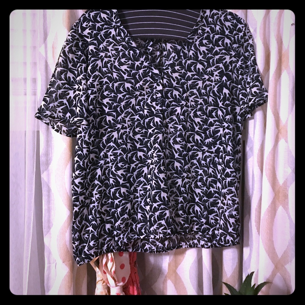 Banana Republic Navy and White Chiffon Bird Top